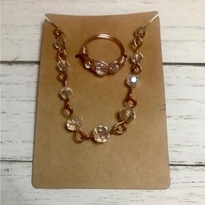 BOGO FREE! Matching copper bracelet and ring set. Clear faceted beads. Handmade.